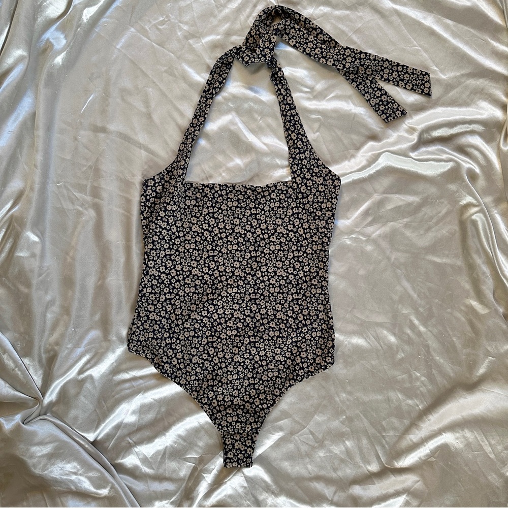 Free People floral square neck halter top bodysuit
